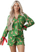 Contrast Trim Bow Knot Viscose Satin Pajama Set
