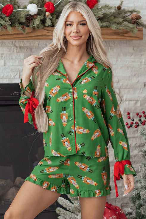 Contrast Trim Bow Knot Viscose Satin Pajama Set