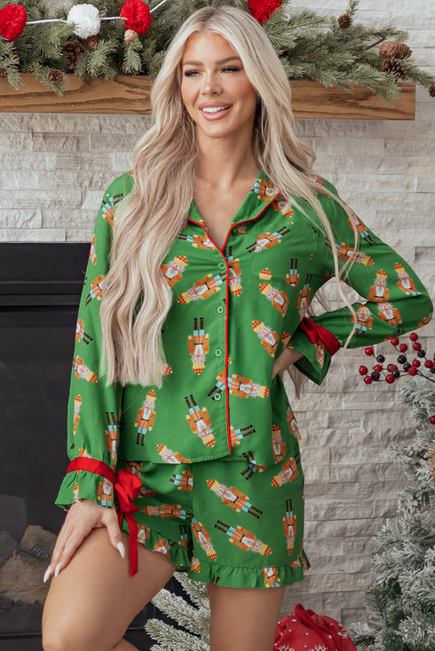 Contrast Trim Bow Knot Viscose Satin Pajama Set