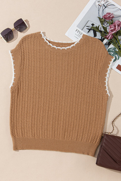 Contrast Trim Boxy Fit Knit Short Sleeve Sweater Top