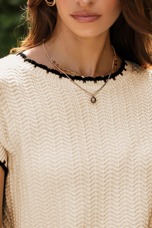 Contrast Trim Boxy Fit Knit Short Sleeve Sweater Top