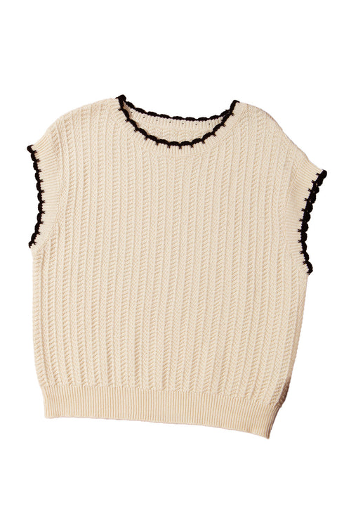 Contrast Trim Boxy Fit Knit Short Sleeve Sweater Top