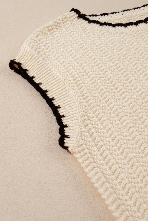 Contrast Trim Boxy Fit Knit Short Sleeve Sweater Top