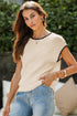 Contrast Trim Boxy Fit Knit Short Sleeve Sweater Top