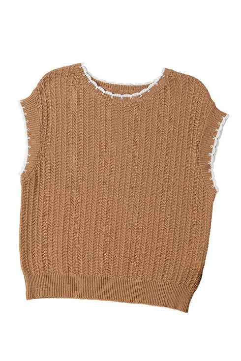 Contrast Trim Boxy Fit Knit Short Sleeve Sweater Top