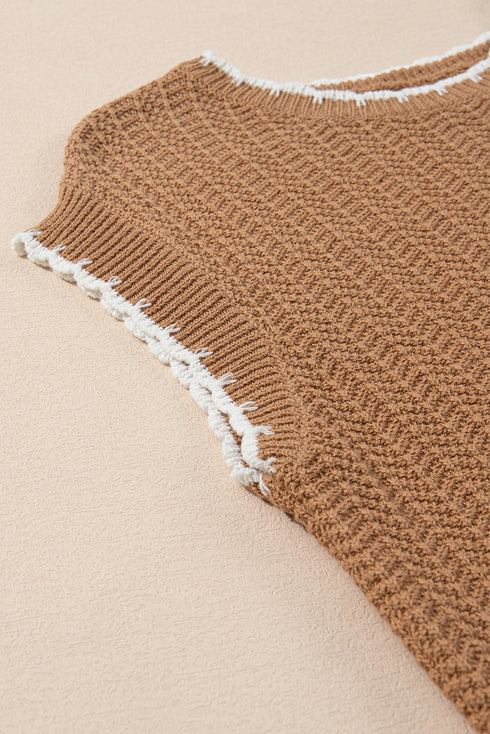 Contrast Trim Boxy Fit Knit Short Sleeve Sweater Top