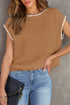 Contrast Trim Boxy Fit Knit Short Sleeve Sweater Top