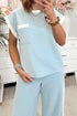 Contrast Trim Boxy Tank Top Wide Leg Pant Set