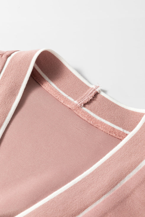 Contrast Trim Button Front Relaxed Fit Knit Cardigan