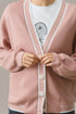 Contrast Trim Button Front Relaxed Fit Knit Cardigan