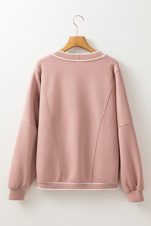 Contrast Trim Button Front Relaxed Fit Knit Cardigan
