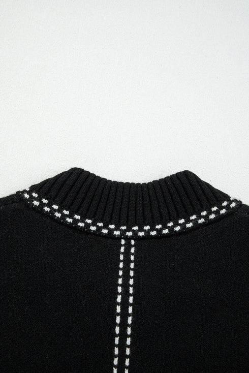 Contrast Trim Button Front Sweater Cardigan