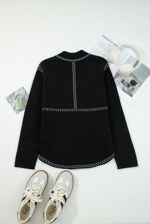 Contrast Trim Button Front Sweater Cardigan