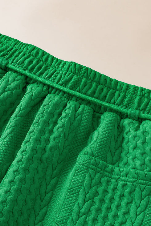 Contrast Trim Cable Textured Shorts Set