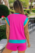 Contrast Trim Cap Sleeve Tee Shorts Set