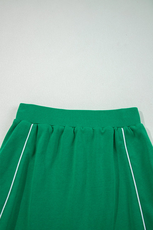 Contrast Trim Crewneck Pullover Mini Skirt Two Piece Dress
