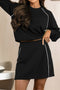 Contrast Trim Crewneck Pullover Mini Skirt Two Piece Dress