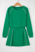 Contrast Trim Crewneck Pullover Mini Skirt Two Piece Dress