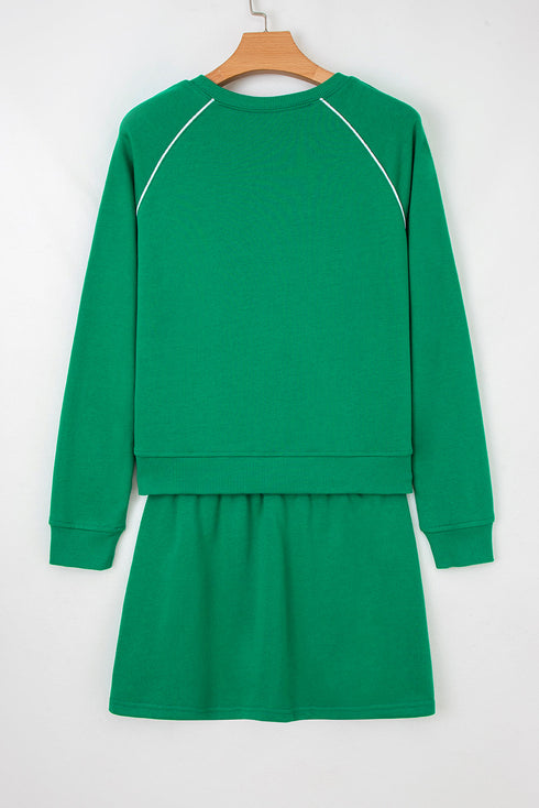 Contrast Trim Crewneck Pullover Mini Skirt Two Piece Dress