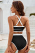 Contrast Trim Crisscross Back High Waisted Bikini