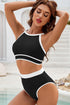 Contrast Trim Crisscross Back High Waisted Bikini