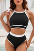 Contrast Trim Crisscross Back High Waisted Bikini