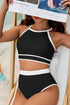 Contrast Trim Crisscross Back High Waisted Bikini