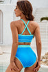Contrast Trim Crisscross Back High Waisted Bikini