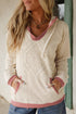 Contrast Trim Crochet Patchwork Exposed Seam V Neck Hoodie