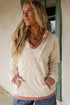 Contrast Trim Crochet Patchwork Exposed Seam V Neck Hoodie