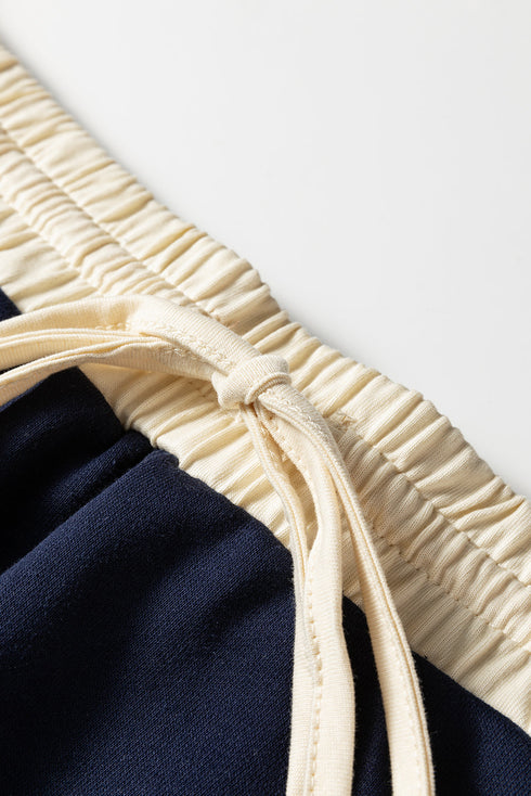 Contrast Trim Drop Shoulder Lace Up Skirt Loungewear Outfit