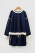Contrast Trim Drop Shoulder Lace Up Skirt Loungewear Outfit