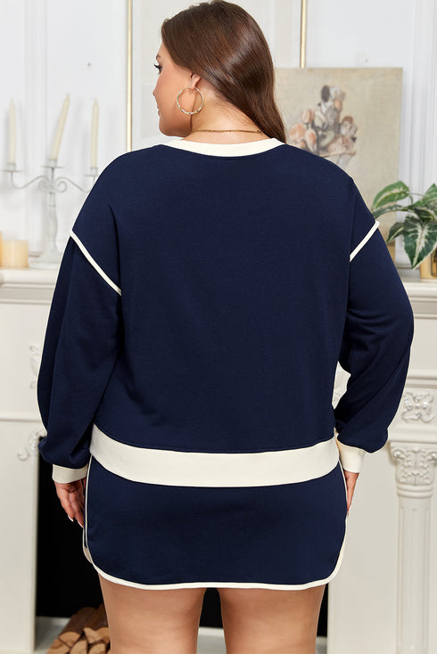 Contrast Trim Drop Shoulder Lace Up Skirt Loungewear Outfit