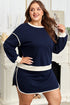 Contrast Trim Drop Shoulder Lace Up Skirt Loungewear Outfit