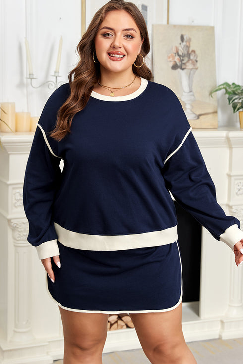 Contrast Trim Drop Shoulder Lace Up Skirt Loungewear Outfit