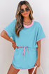 Contrast Trim Drop Shoulder Two Piece Skort Set