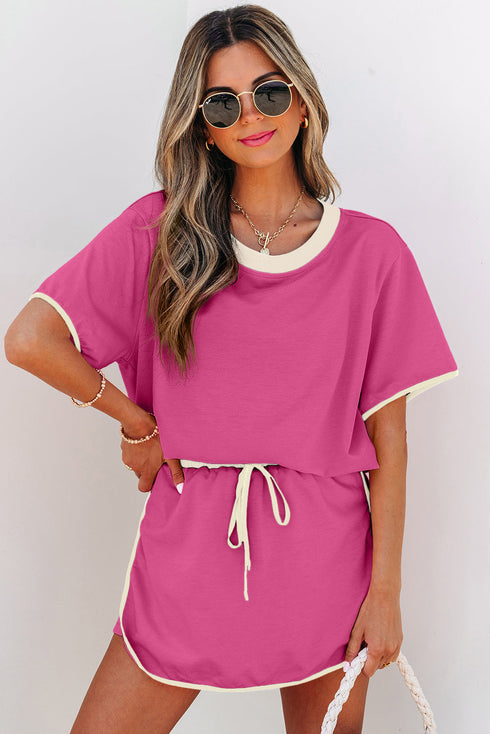 Contrast Trim Drop Shoulder Two Piece Skort Set