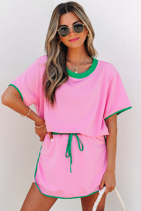 Contrast Trim Drop Shoulder Two Piece Skort Set