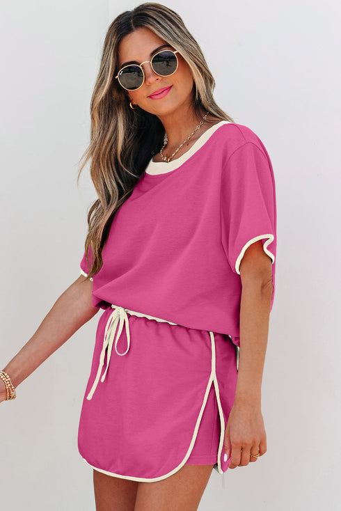 Contrast Trim Drop Shoulder Two Piece Skort Set