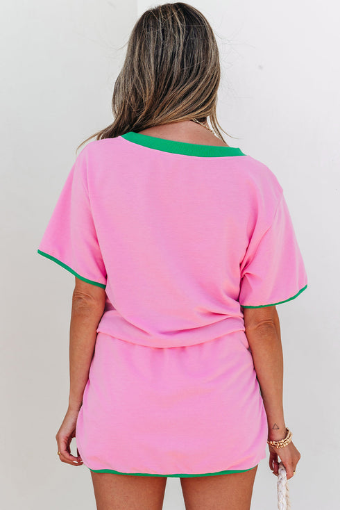 Contrast Trim Drop Shoulder Two Piece Skort Set