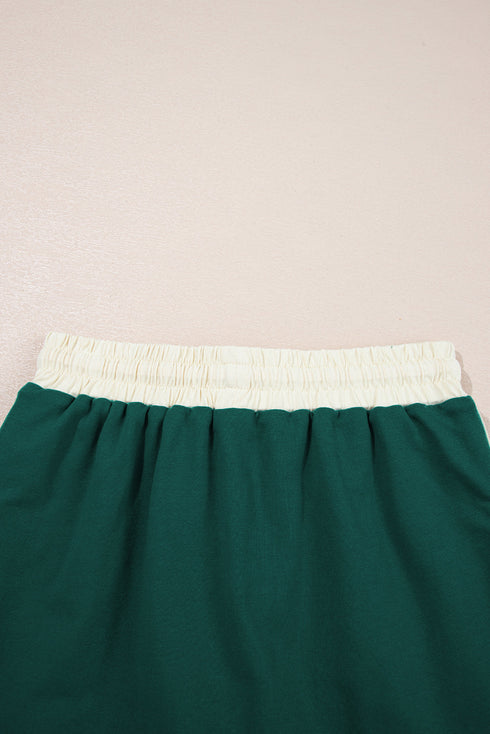Contrast Trim Drop Shoulder Two Piece Skort Set