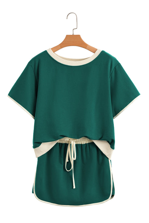 Contrast Trim Drop Shoulder Two Piece Skort Set