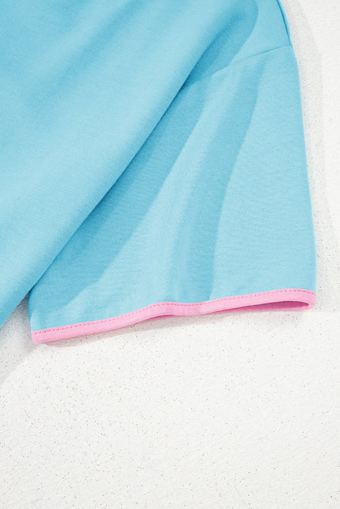 Contrast Trim Drop Shoulder Two Piece Skort Set
