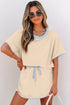 Contrast Trim Drop Shoulder Two Piece Skort Set