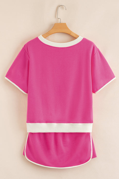 Contrast Trim Drop Shoulder Two Piece Skort Set