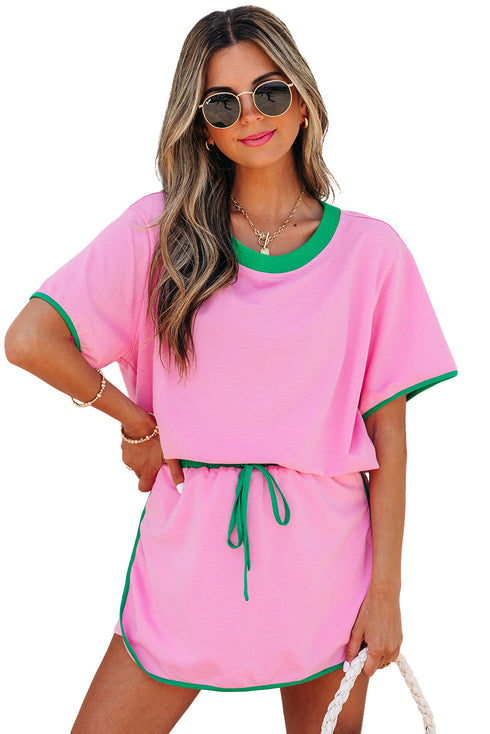 Contrast Trim Drop Shoulder Two Piece Skort Set