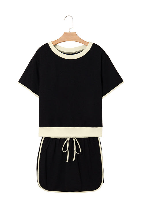 Contrast Trim Drop Shoulder Two Piece Skort Set