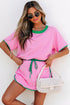 Contrast Trim Drop Shoulder Two Piece Skort Set