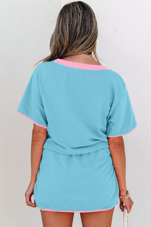 Contrast Trim Drop Shoulder Two Piece Skort Set