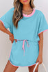 Contrast Trim Drop Shoulder Two Piece Skort Set